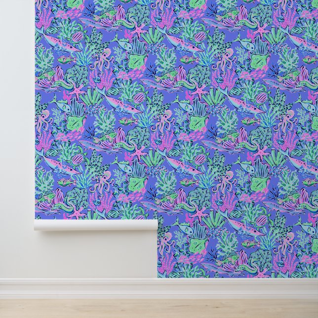 Preppy Palm Beach Lavender Ocean Meereswelt Tapete (Anwendung)