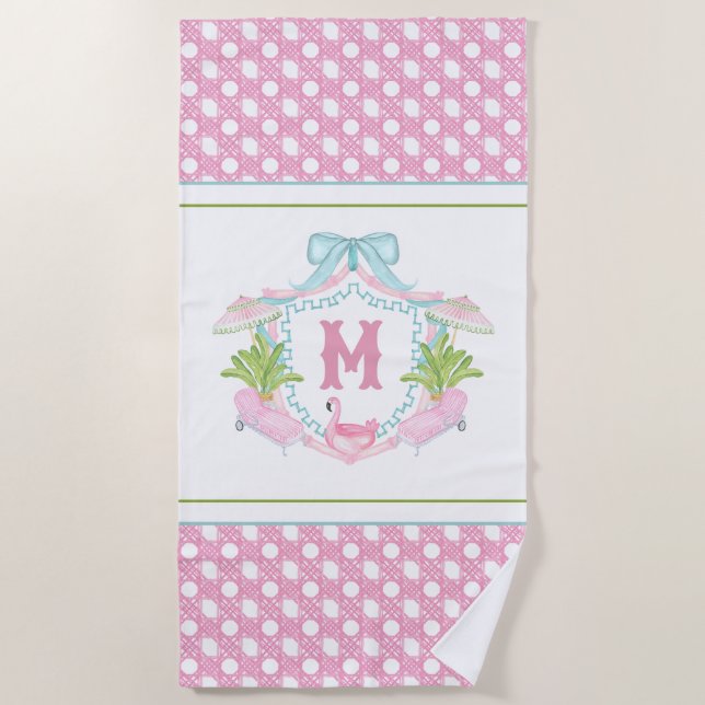 Preppy Palm Beach Monogram Crest Strandtuch (Vorderseite)