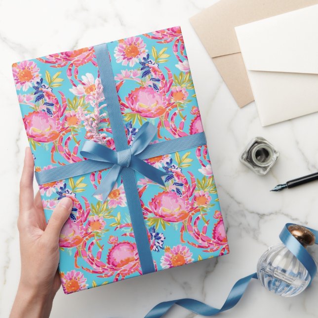 Preppy Palm Beach Ocean Crabs Muster Geschenkpapier (Schenken)