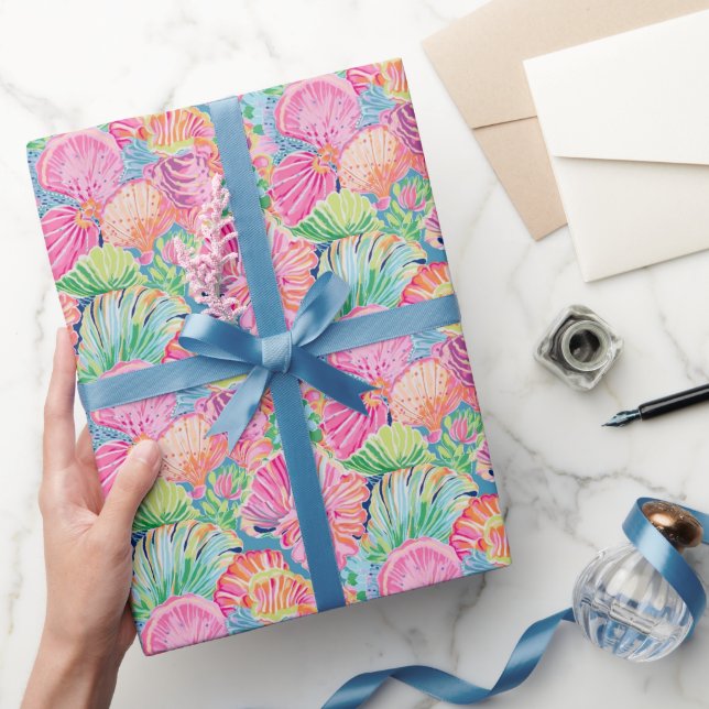 Preppy Palm Beach Ocean Muschel Muster Geschenkpapier (Schenken)