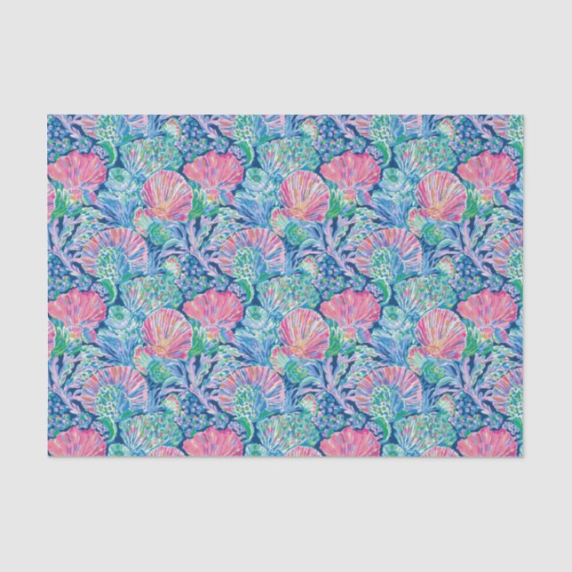 Preppy Palm Beach Ocean Muschel Muster Seidenpapier (Vorderseite)