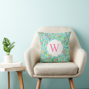 Preppy Palm Beach Pink Blue Bermuda Monogram Kissen
