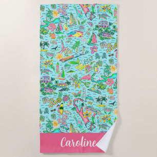 Preppy Palm Beach Pink & Blue Bermuda Personalisie Strandtuch