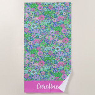 Preppy Palm Beach Pink & Blue Camels Personalisier Strandtuch