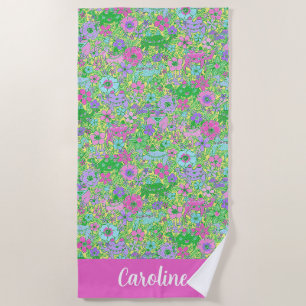 Preppy Palm Beach Pink & Green Camels Personalisie Strandtuch