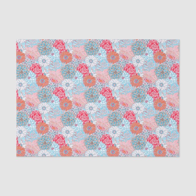 Preppy Palm Beach Print, Aquamarine und rote Blume Seidenpapier (Vorderseite)