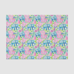 Preppy Palm Beach Print Blue and Pink Elefanten Seidenpapier
