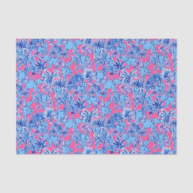 Preppy Palm Beach Print Blue Elefanten Seidenpapier (Vorderseite)