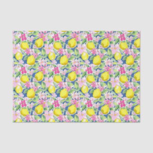 Preppy Palm Beach Print Blue und Yellow Lemons Seidenpapier