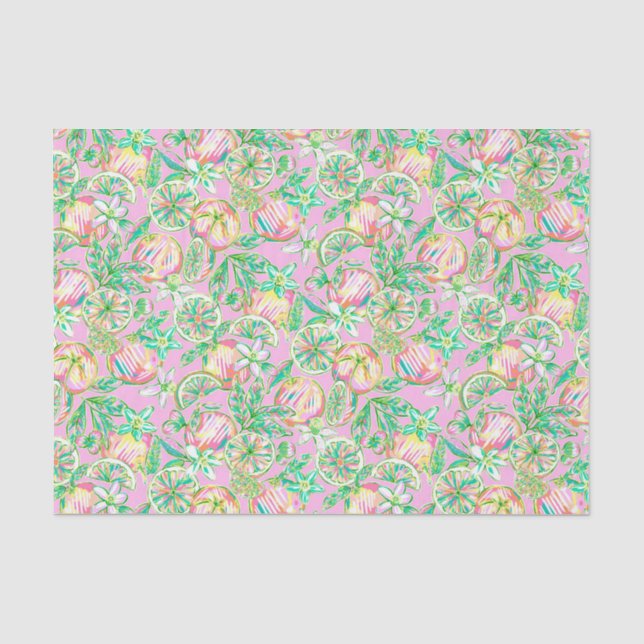 Preppy Palm Beach Print Green und Pink Orange Seidenpapier (Vorderseite)