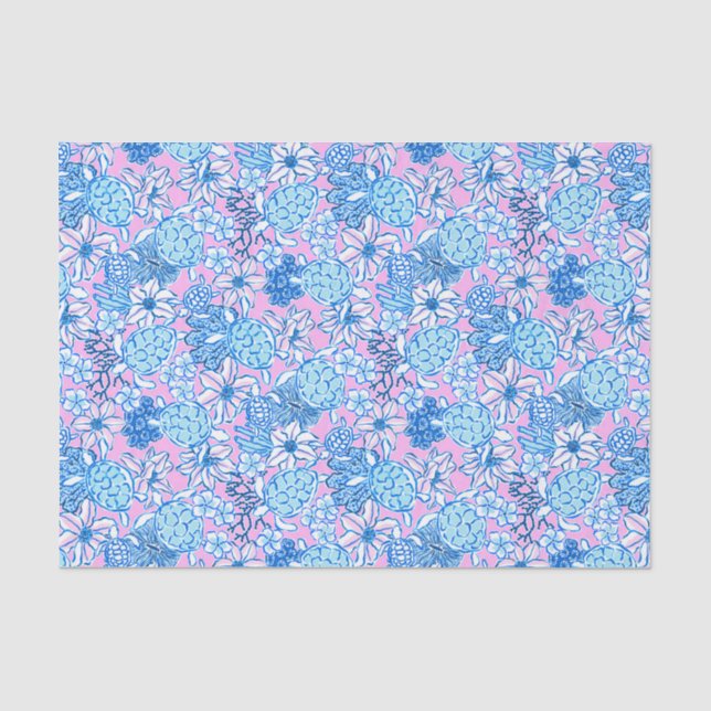 Preppy Palm Beach Print Lavendel & Blue Turtles Seidenpapier (Vorderseite)
