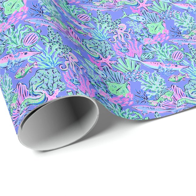 Preppy Palm Beach Print Lavendel Unterwasser Geschenkpapier (Rolleneckpunkt)