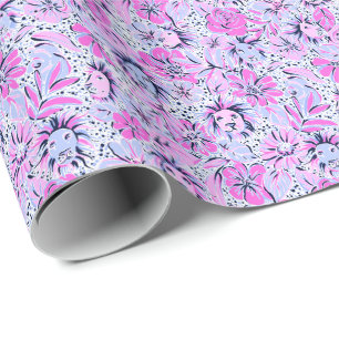 Preppy Palm Beach Print Lila Lions Geschenkpapier