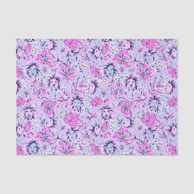 Preppy Palm Beach Print Lila Lions Seidenpapier (Vorderseite)