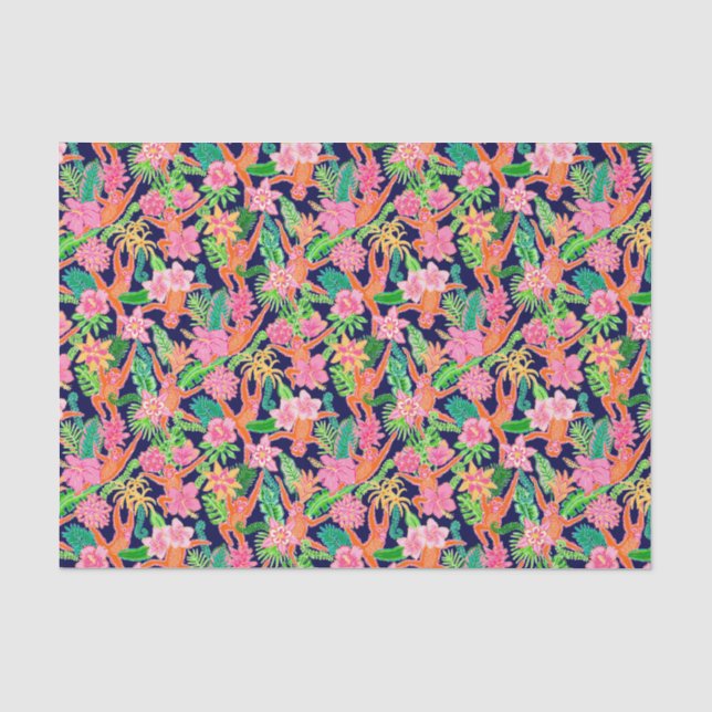 Preppy Palm Beach Print Niedlich Orangutans Seidenpapier (Vorderseite)