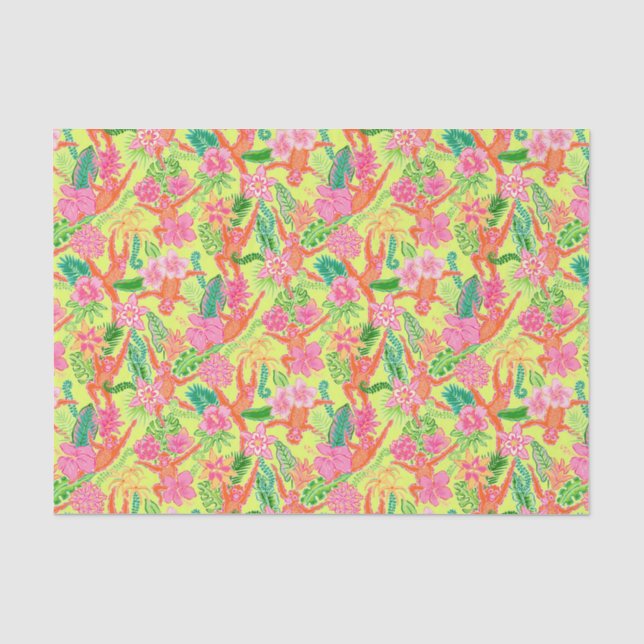 Preppy Palm Beach Print Niedlich Orangutans Seidenpapier (Vorderseite)