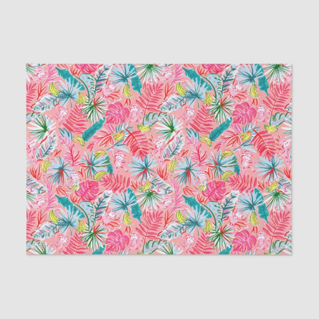 Preppy Palm Beach Print Palm Tree Affen Seidenpapier (Vorderseite)