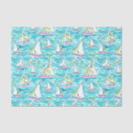 Preppy Palm Beach Print Pastell Sailboats Seidenpapier
