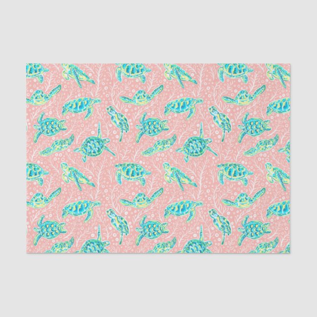 Preppy Palm Beach Print Pastell Schildkröten Seidenpapier (Vorderseite)