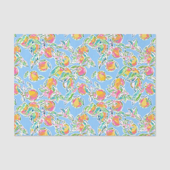 Preppy Palm Beach Print Pastellfarben Orange Seidenpapier (Vorderseite)