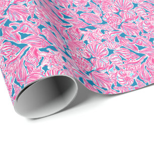 Preppy Palm Beach Print Pink & Blue Seashells Geschenkpapier