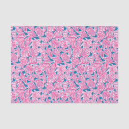 Preppy Palm Beach Print Pink & Blue Seashells Seidenpapier