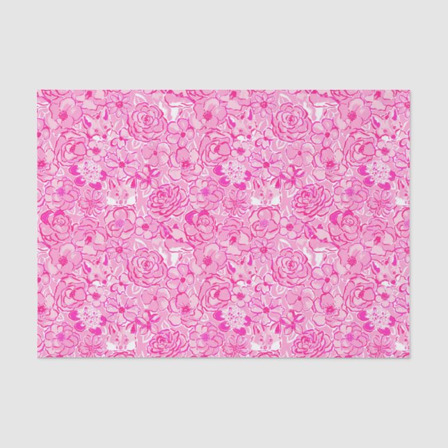 Preppy Palm Beach Print Pink Foxes und Blume Seidenpapier (Vorderseite)