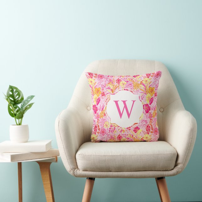 Preppy Palm Beach Print Pink Giraffen Monogram Kissen (Stuhl )
