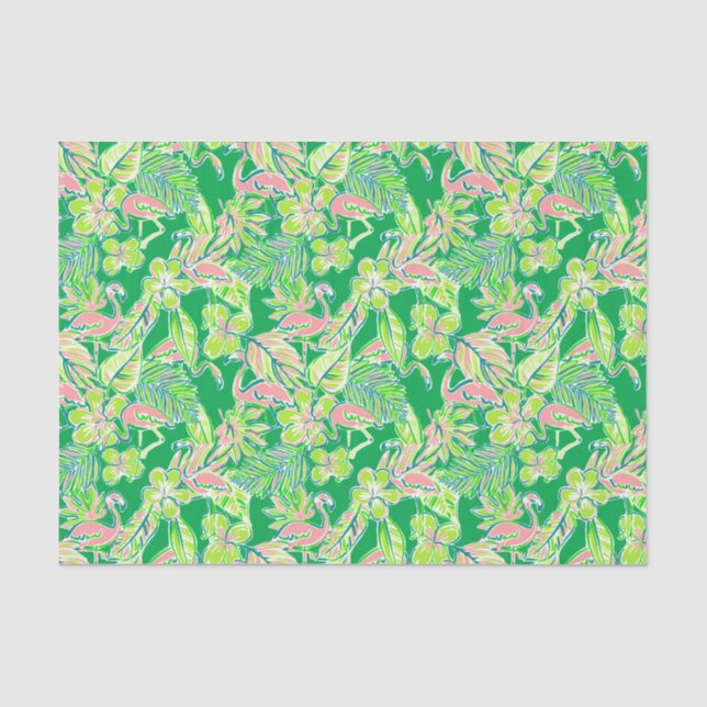 Preppy Palm Beach Print Pink & Green Flamingos Seidenpapier (Vorderseite)