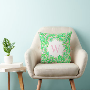 Preppy Palm Beach Print Pink Green Muscheln Monogr Kissen
