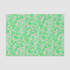 Preppy Palm Beach Print Pink & Green Seashells Seidenpapier