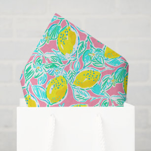 Preppy Palm Beach Print Pink und gelbe Zitronen Seidenpapier