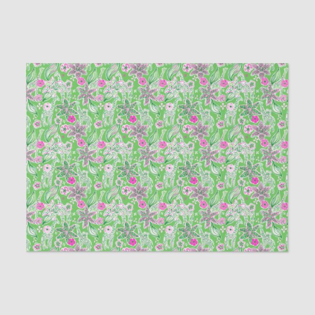 Preppy Palm Beach Print Pink und Green Giraffen Seidenpapier (Vorderseite)