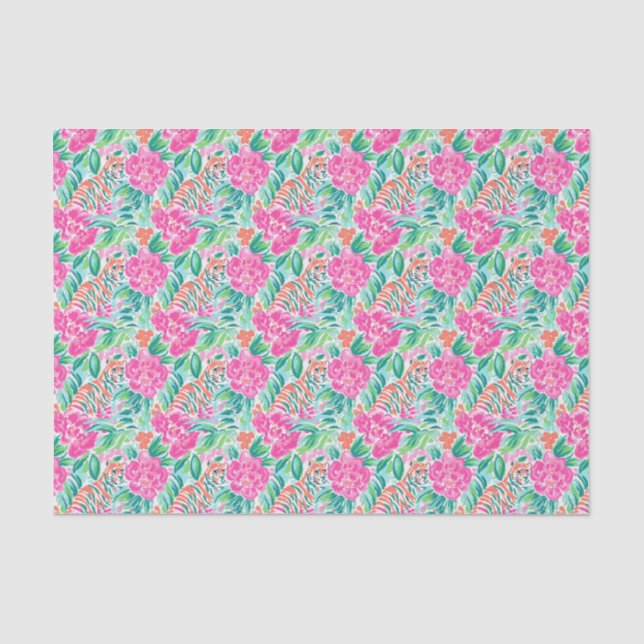 Preppy Palm Beach Print Pink und Green Tigers Seidenpapier (Vorderseite)