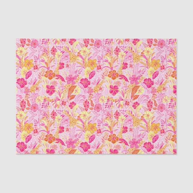 Preppy Palm Beach Print Pink und Orange Giraffen Seidenpapier (Vorderseite)