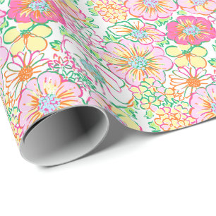 Preppy Palm Beach Print Pink & Yellow Flops Geschenkpapier