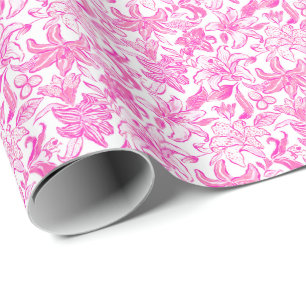 Preppy Palm Beach Print Rosa und Weiß Blume Geschenkpapier