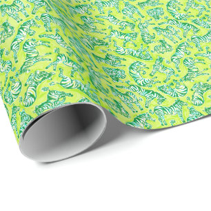 Preppy Palm Beach Print Yellow and Green Zebras Geschenkpapier