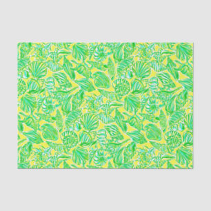 Preppy Palm Beach Print Yellow & Green Seashells Seidenpapier