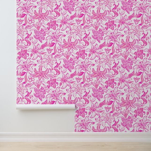Preppy Palm Beach Rosa und weiße Blume Tapete (Anwendung)