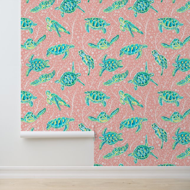 Preppy Palm Beach Schwimmturteln Tapete (Anwendung)