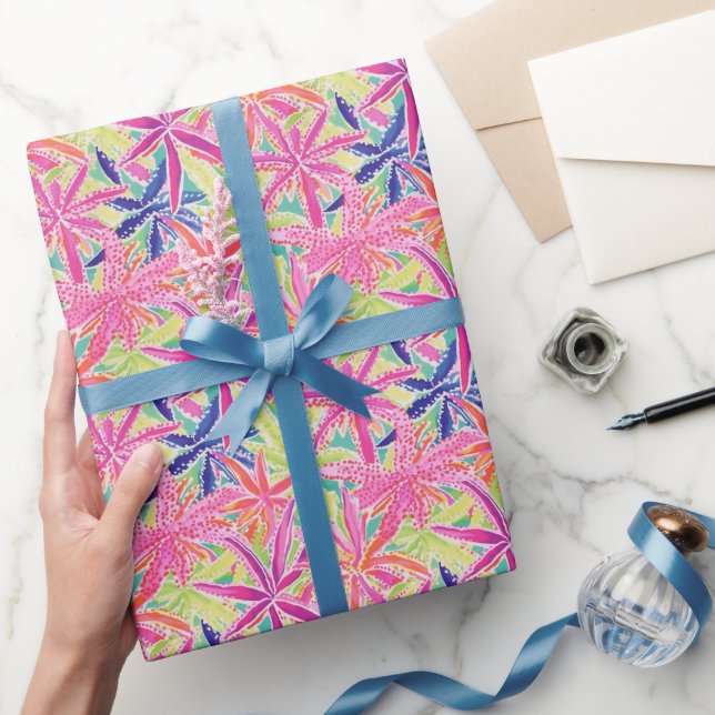 Preppy Palm Beach Tropical Blume Muster Geschenkpapier (Schenken)