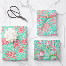 Preppy Palm Beach Tropical Blume Muster Geschenkpapier Set