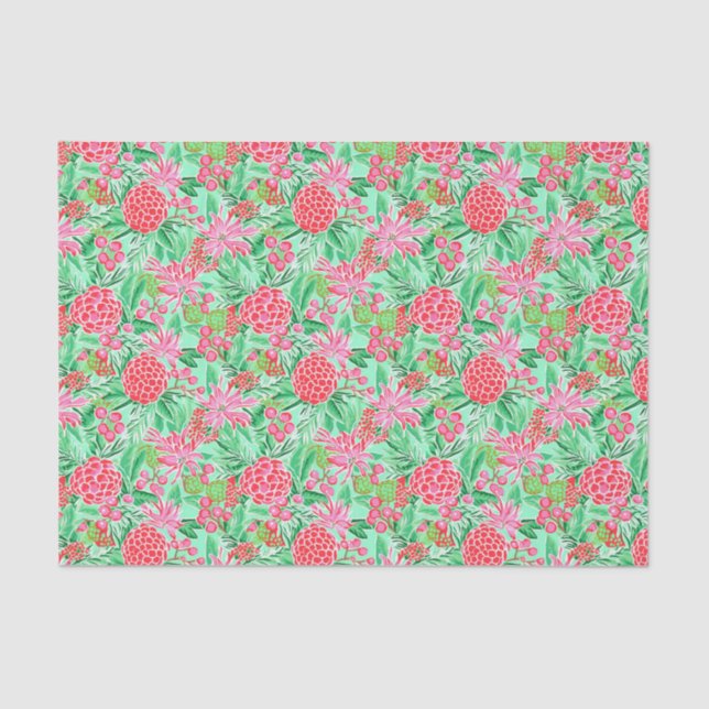 Preppy Palm Beach Tropical Blume Muster Seidenpapier (Vorderseite)