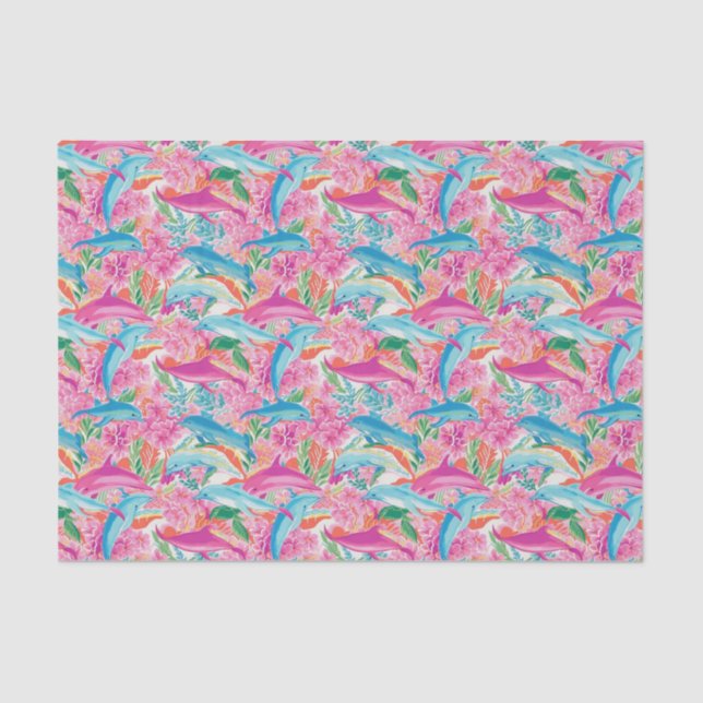 Preppy Palm Beach Tropical Delphins Muster Seidenpapier (Vorderseite)