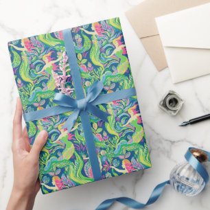 Preppy Palm Beach Tropical Mermaids Muster Geschenkpapier