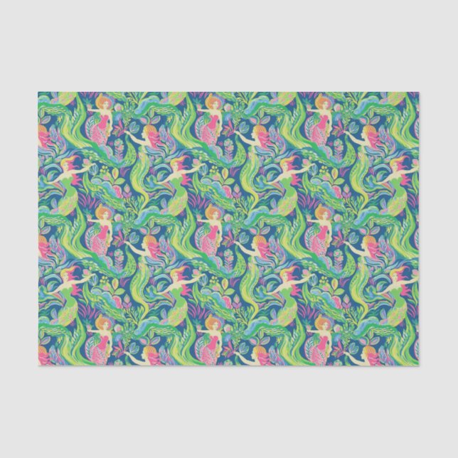 Preppy Palm Beach Tropical Mermaids Muster Seidenpapier (Vorderseite)