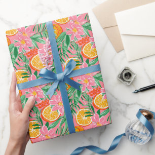 Preppy Palm Beach Tropical Orangen Muster Geschenkpapier