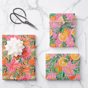 Preppy Palm Beach Tropical Orangen Muster Geschenkpapier Set