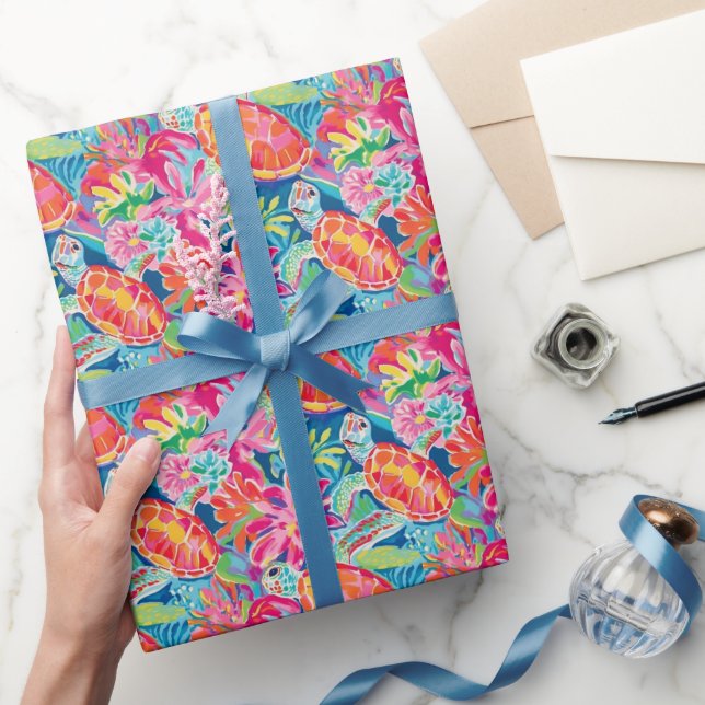 Preppy Palm Beach Tropical Turtles Pattern Geschenkpapier (Schenken)